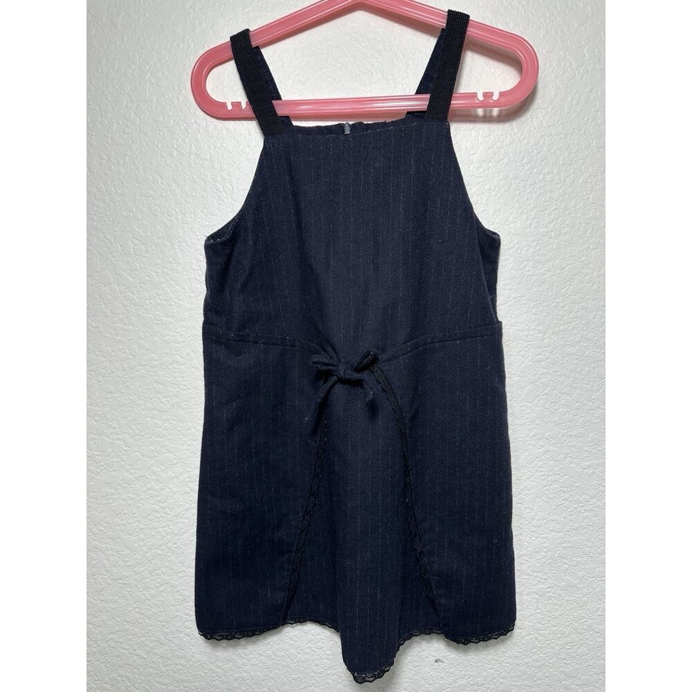 Zara Girls Wool Blend Dress Size 6 116 Navy Pinstripe Classic Tie Waist